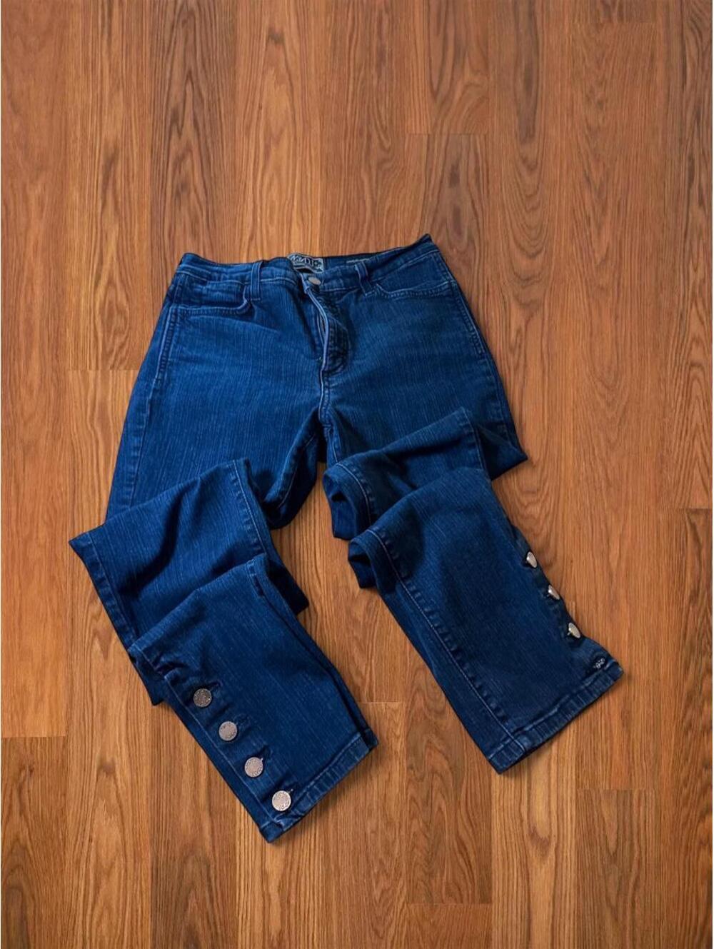 NYDJ Womens Jeans Size 8 Navy Blue Denim Button Fly Straight Leg Premium
